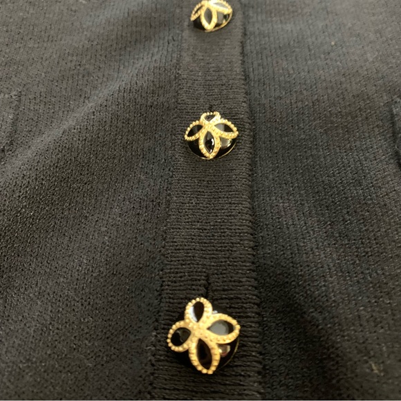 St. John Caviar Small Black Sleeve, V-Neck Cardigan, Lightweight Wool Blend. - Picture 5 of 8